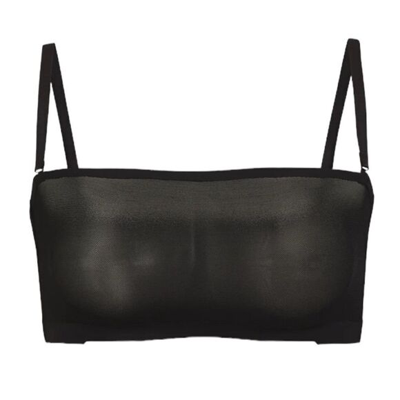 NWT SKIMS Sheer Sculpt Bandeau Neutral In Onyx Black With Straps Bralette - Picture 1 of 8
